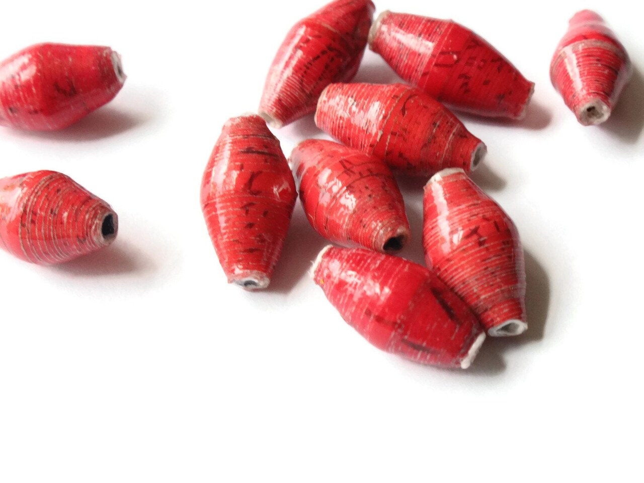 10 14mm Red with Black Flecks Ugandan Paper Beads Fair Trade Beads African Paper Beads